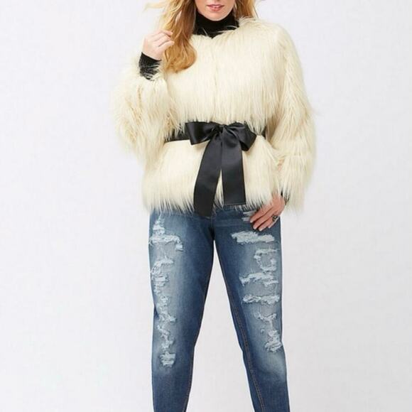 Lane Bryant Jackets & Blazers - Lane Bryant shaggy faux fur off white coat size 14/16